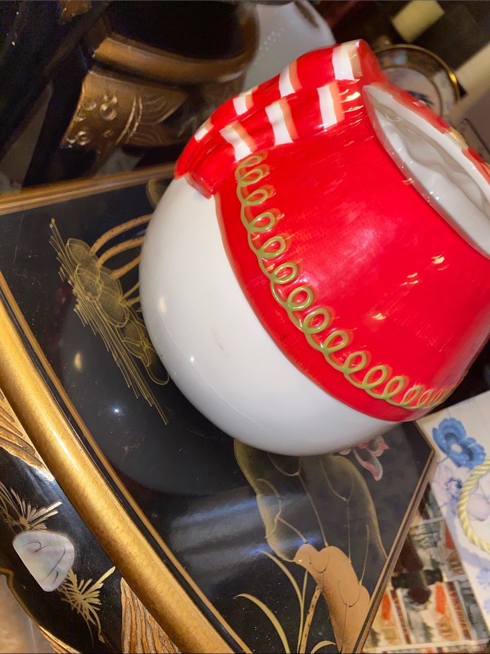 Fitz and Floyd Red, White and Black Festive Snowman Ceramic Cookie Jar - Picture 9 of 11
